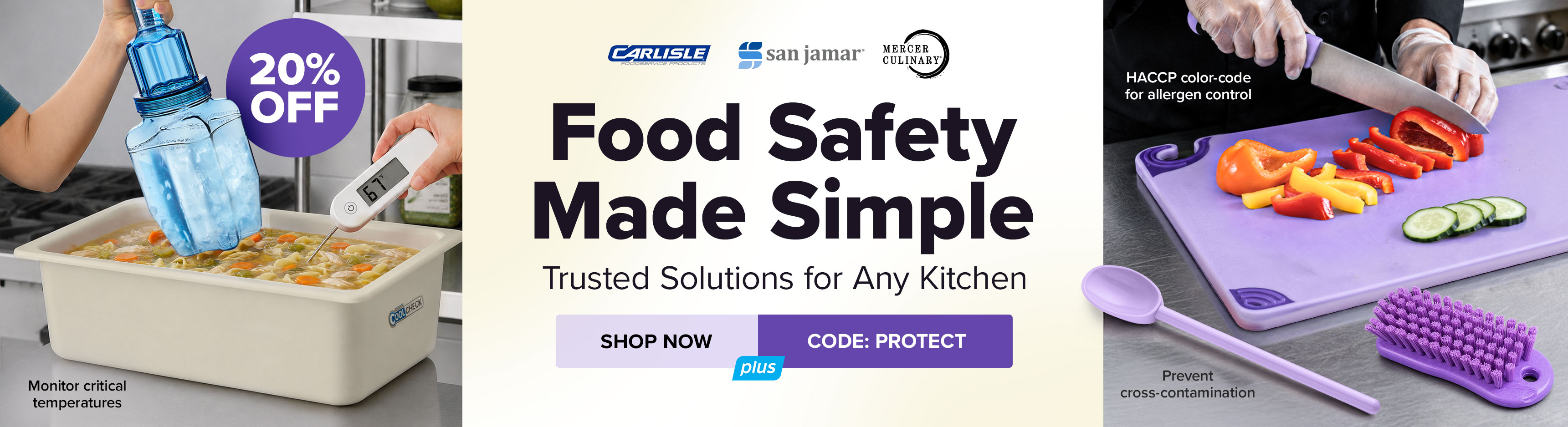 Save 20% This Week on Carlisle, San Jamar, Mercer Culinary Food Safety Solutions; Use Code: PROTECT