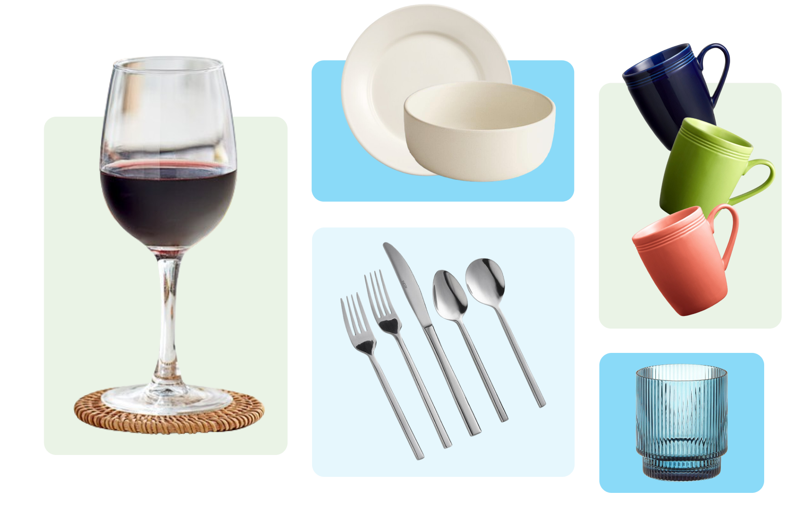 A collage of assorted tableware items
