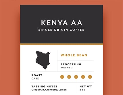 Arrosto Kenya AA Single Origin Whole Bean Coffee 2 lb. - 5/Case